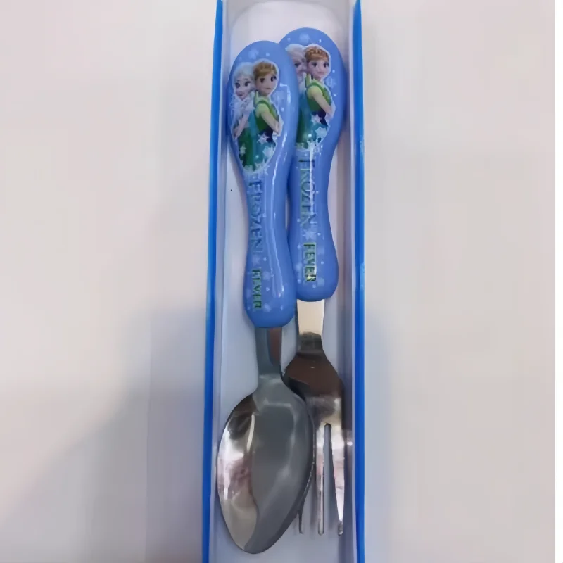 شخصيات كرتونية للأميرة آنا إلسا للأطفال في المدرسة المنزلية والغداء من الفولاذ المقاوم للصدأ وأدوات المائدة والملاعق