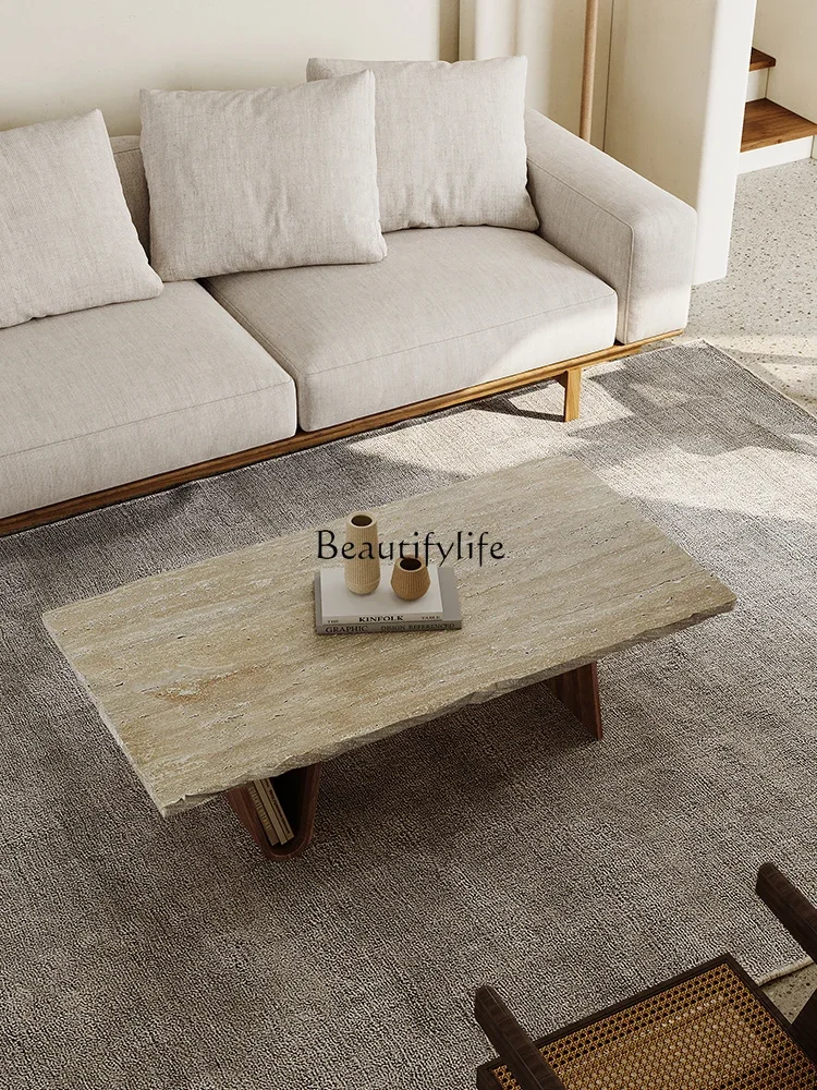 Wabi Sandy Wind Natural Travertine Coffee Table Home Minimalist Coffee Table Homestay Retro Reception Table