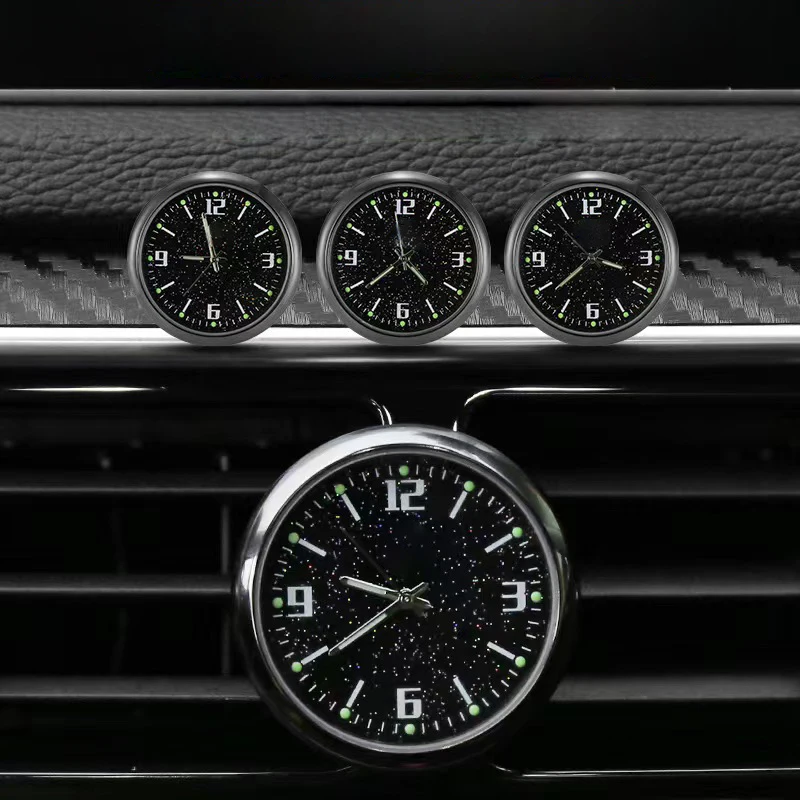 Car DIY Accessories Universal Round Car Clock Stick-On Electronic Watch Dashboard Noctilucent Decoration