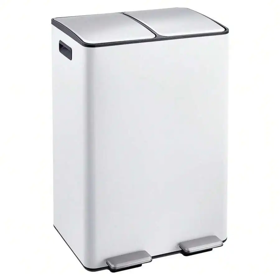 

Dual Compartment Trash Can With Step Pedal Soft Close Lid Stainless Steel Kitchen Home Office