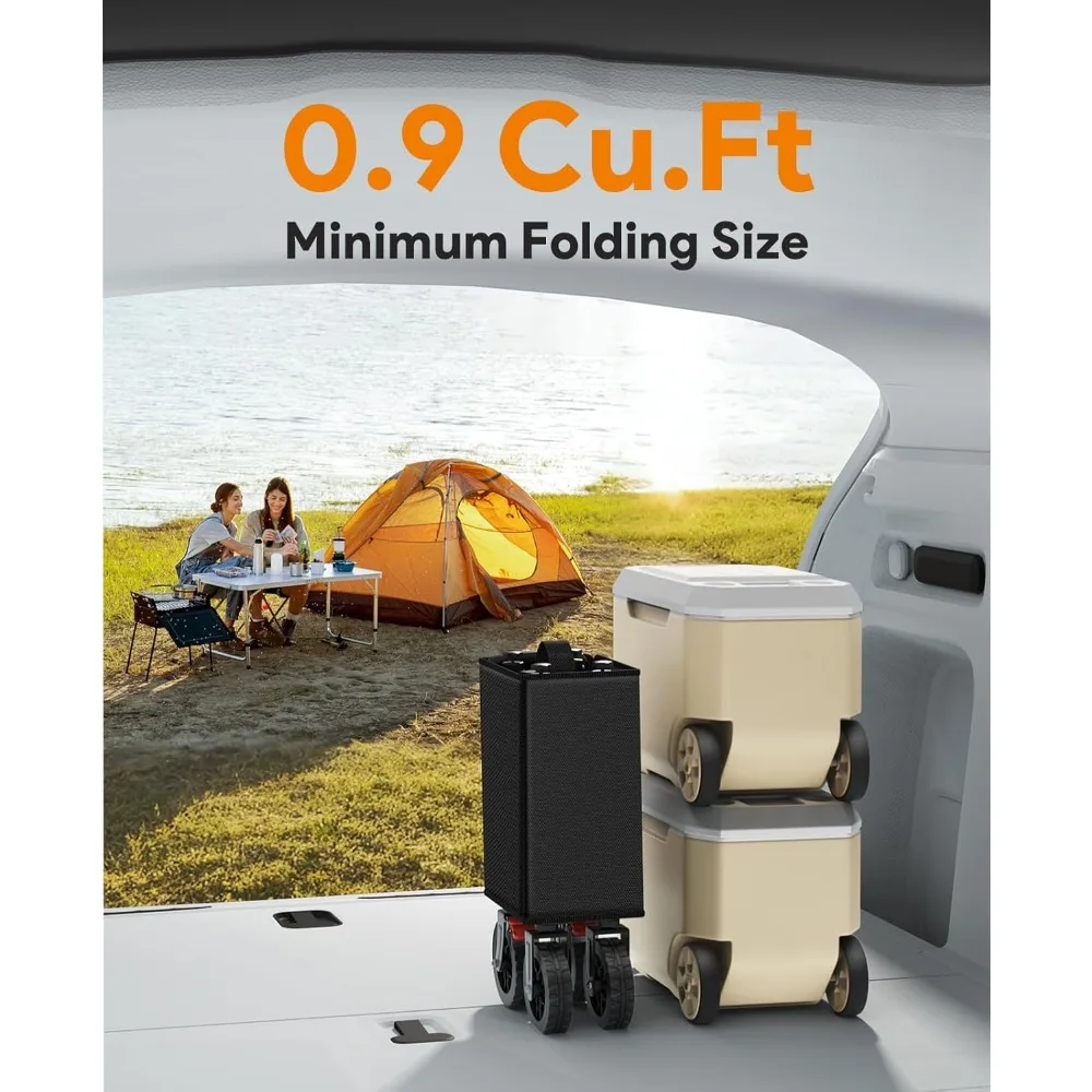 Carrinho de vagão dobrável com capacidade de 330 libras, rodas para todo terreno com freios, carrinho utilitário dobrável para esportes de compras de acampamento