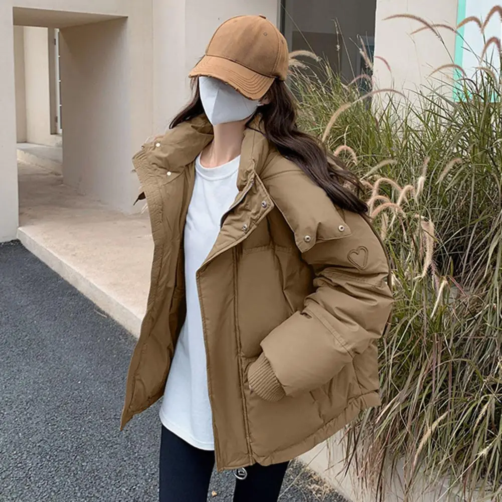 Winter Women Down Coat Thickened Padded Hooded Zipper Closure Pockets Parka Windproof Outwear Cotton Down Jacket