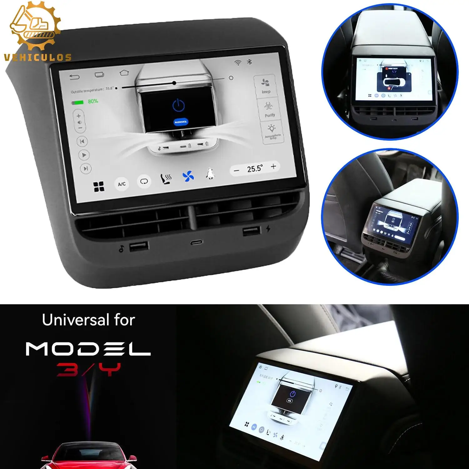 자동차 뒷좌석 LCD 터치 스크린 멀티미디어 엔터테인먼트 시스템, 테슬라 모델 3 Y 2020-2023 하이 퀄리티 자동차 액세서리, 7 인치