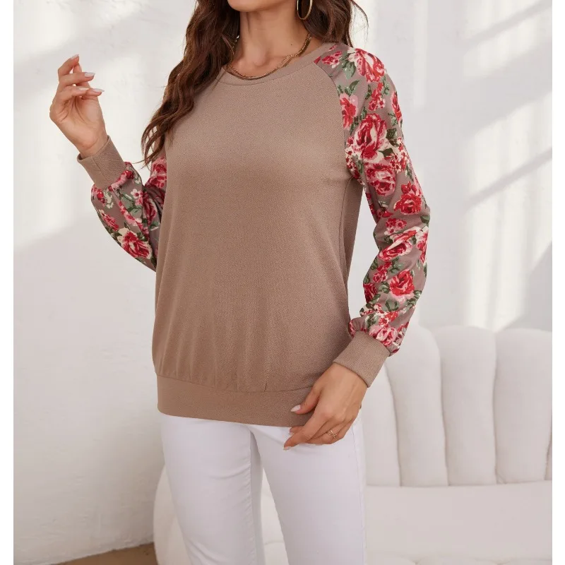 

Женская модная футболка больших размеров с круглым вырезом и длинными рукавами с модным принтом, элегантная женская футболка с длинными рукавами
