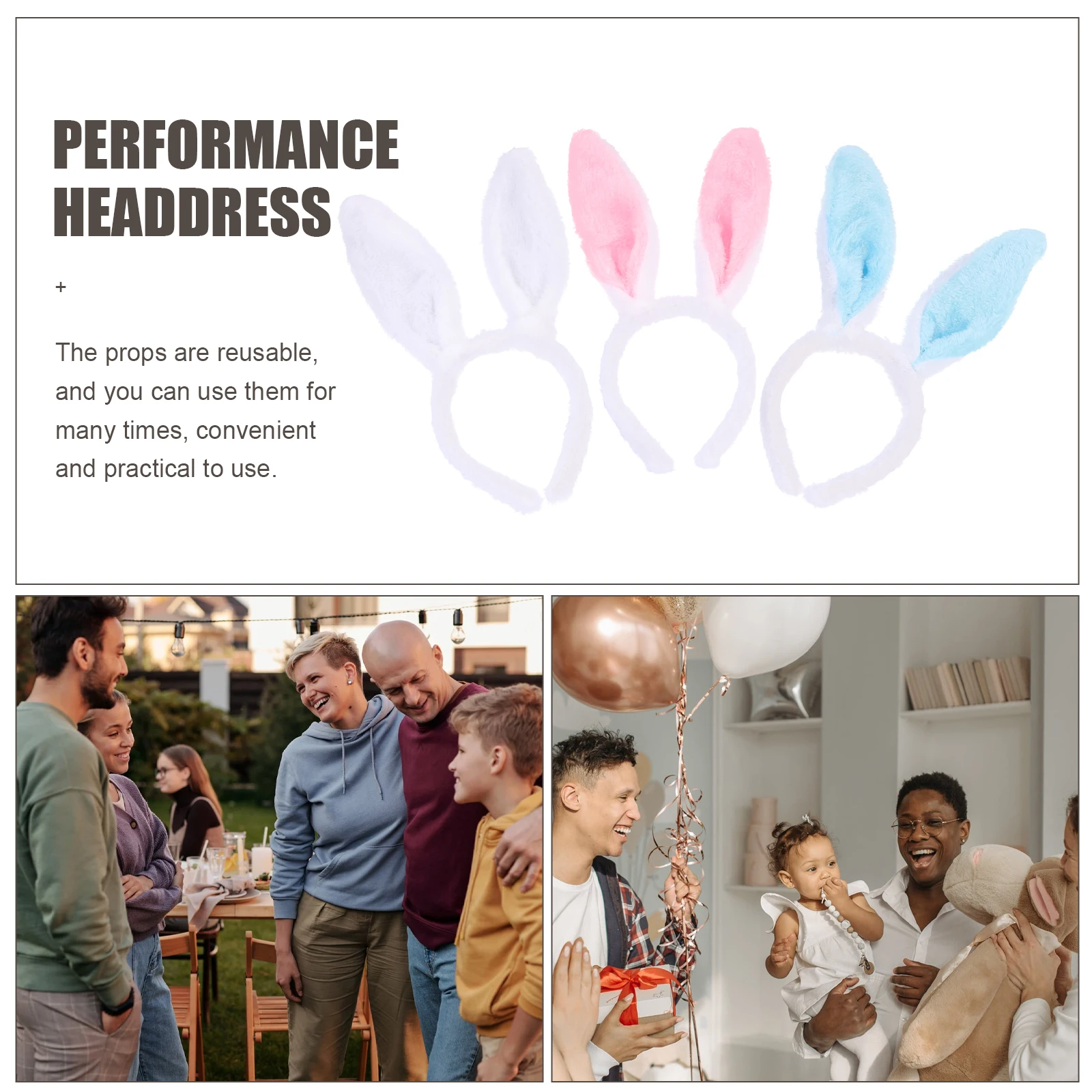 3 Sets Hasenkostüm-Set, sicheres Material, stabiler Rahmen, Kopfschmuck, Party, Bühnenaufführung, wiederverwendbare Cosplay-Requisiten, Zubehör