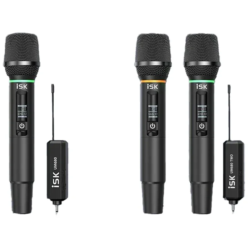 

2026 ISK UM680 Two UHF Wireless Mic System Dynamic XLR 1TX+2RX 100m Range 5H Battery DSP Noise Reduction for Live Streaming Reco