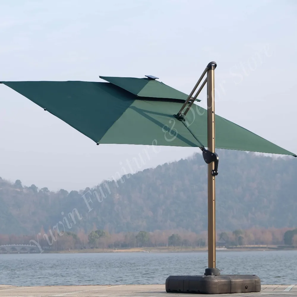 Waterproof Double-canopy Roman Umbrella with a Light Can Be Used in the Hotel Garden at Night 10-cm Post