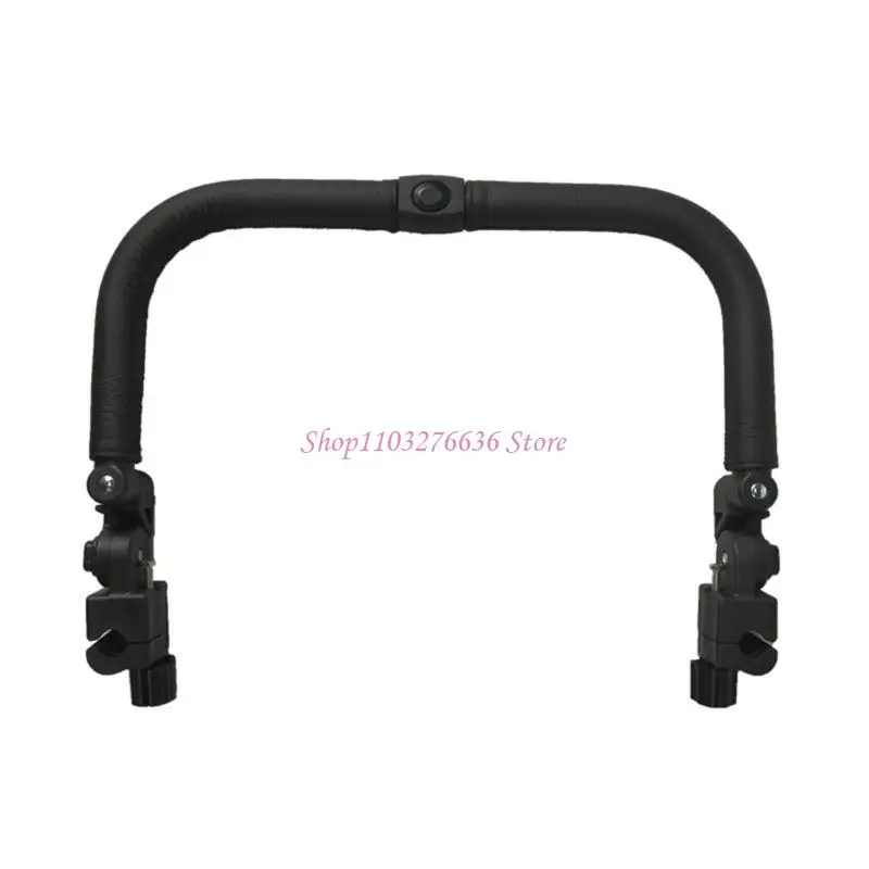 R6FD Baby Strollers Armrest Black PU Leather Handrail Front Handle, Detachable Strollers Replacement Bumper Bar