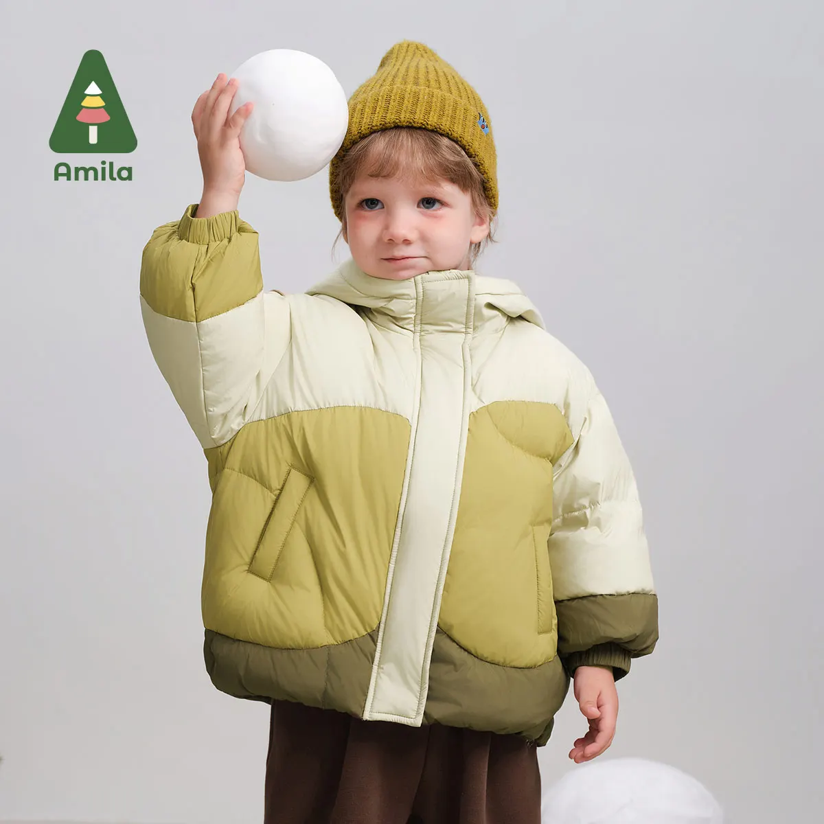 Amila baby down jacket 2024 winter new high quality boys and girls white duck down contrasting color Soft Warm children\'s jacket