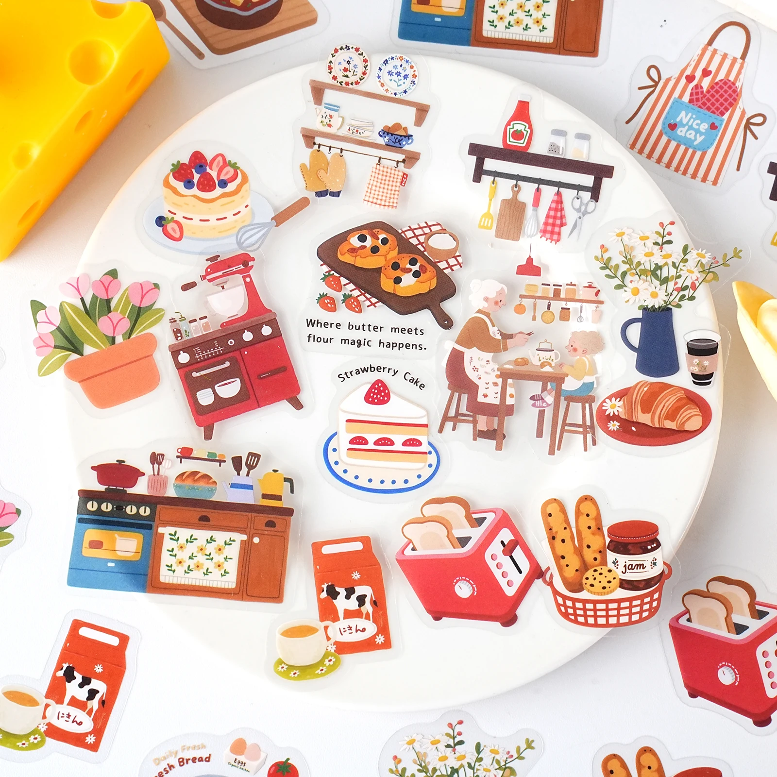 30pcs Kitchen Pastry Pattern Stickers for Laptops, Phone Cases, Suitcases, Albums, Kids Crafts, Creative Design Stickers