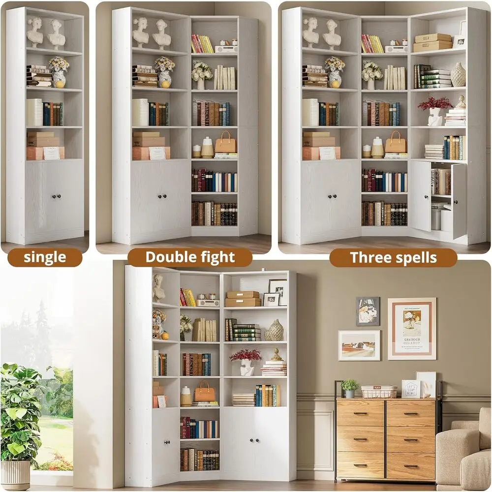 رف كتب وخزانة كتب زاوية من IRONCK مع خزائن تخزين و7 أرفف من طبقات، مجموعة أرفف تخزين بارتفاع 71 بوصة #3