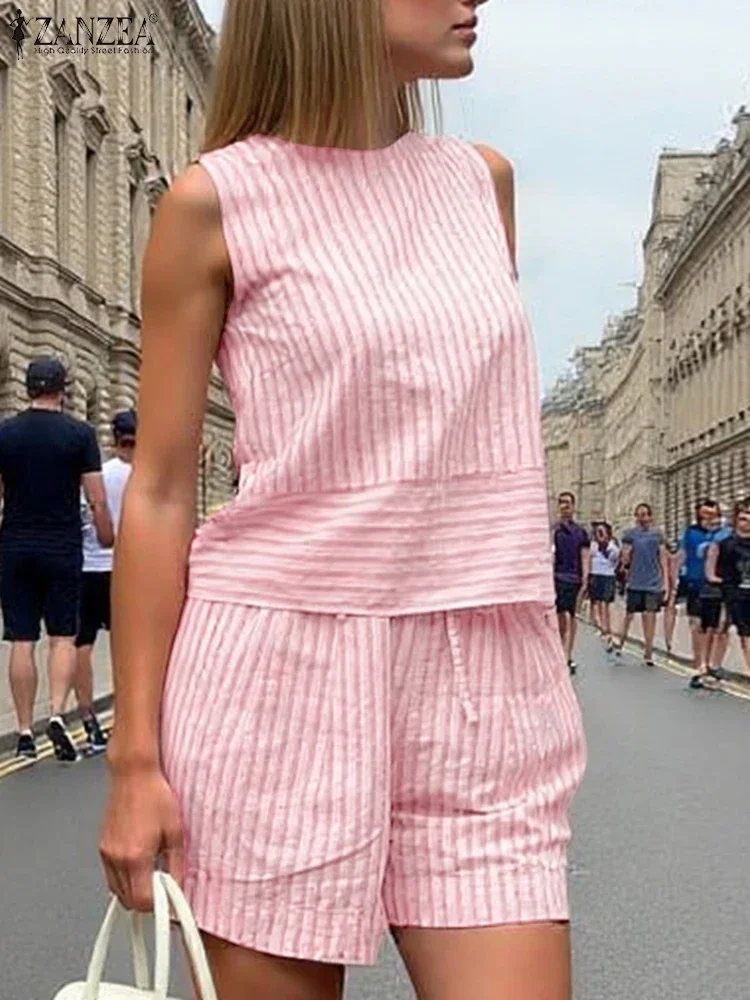 ZANZEA ฤดูร้อนผู้หญิงสั้นชุดแขนกุดชุด 2PCS ชุดสั้นแฟชั่น Casual หลวมการจับคู่ Tracksuits ขนาดใหญ่ 2025