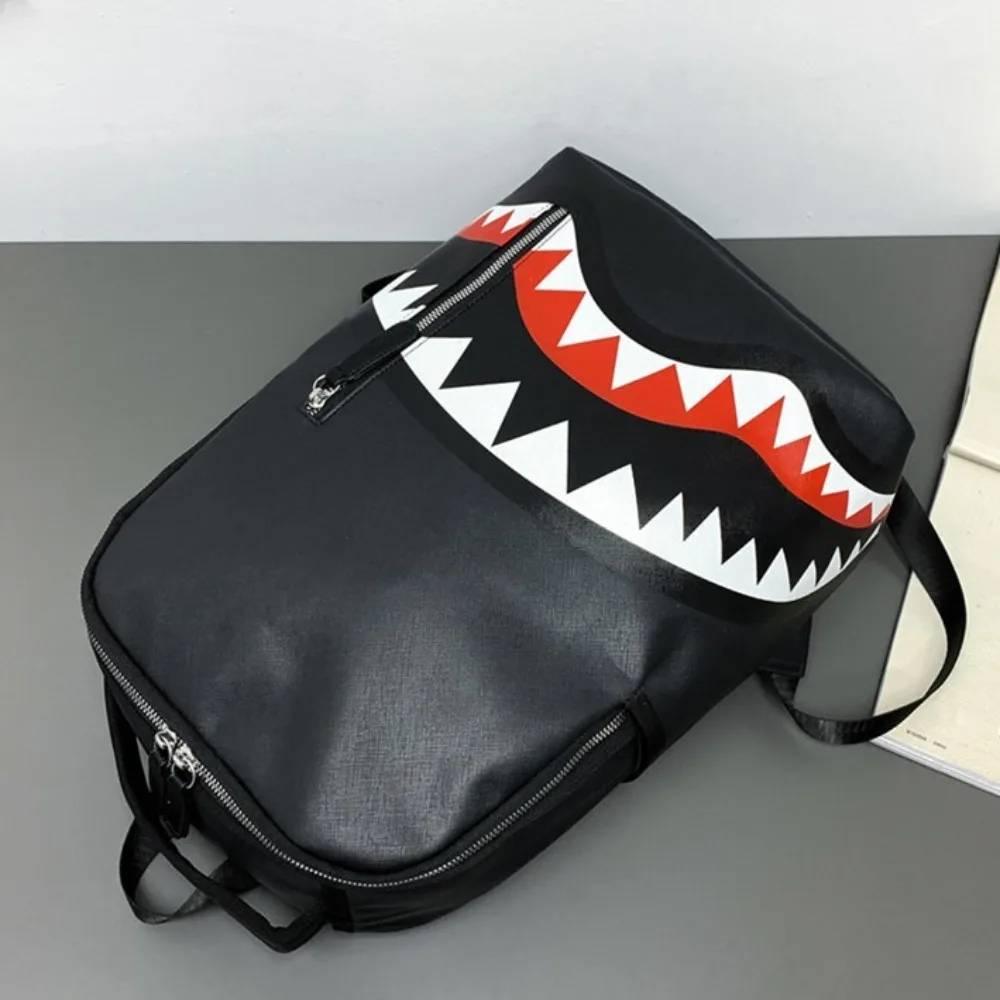 

Trendy PU Leather Men's Backpack Rucksack Large Capacity Shark Shoulder Bag Multi Pocket Mochila School Bags Students