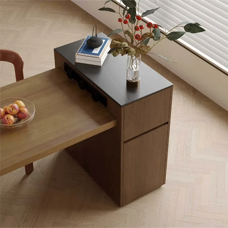 Pure solid wood with rock slab island cabinet Small apartment with separate mobile island table dining side cabinet Kitchen rubb