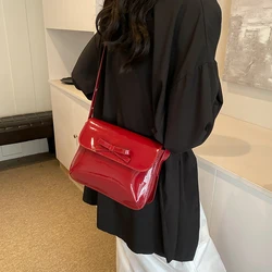 Women's Bag Bow Handbags 2024 New Red Glossy Patent Leather Shoulder Bag Fashion Simple Small Square Crossbody Bags for Shopping