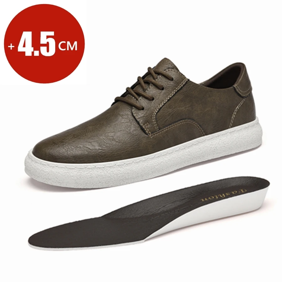 

Flat / 4.5cm Elevator Casual Shoes Men Shoes Black Soft Cow Leather Men Moccasins Height Increase Taller Shoes Chunky Sneakers