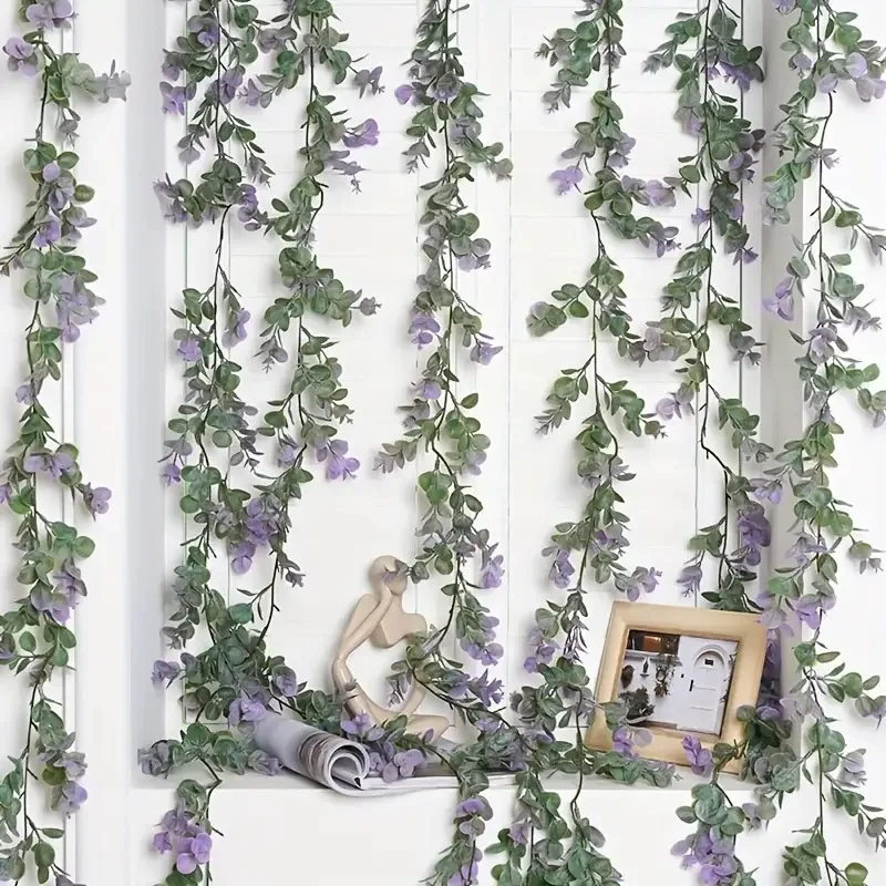 1PC 175cm Artificial Purple Eucalyptus Hanging Vines Fake Plant Rattan for Indoor Outdoor Garden Wall Decoration Garland