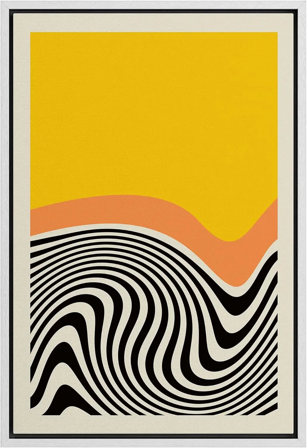

Framed Canvas Print Wall Art Swirling Bla Lines Under Yellow And Orange Waves Abstract Shapes Digital Art Modern Bohemian Fun