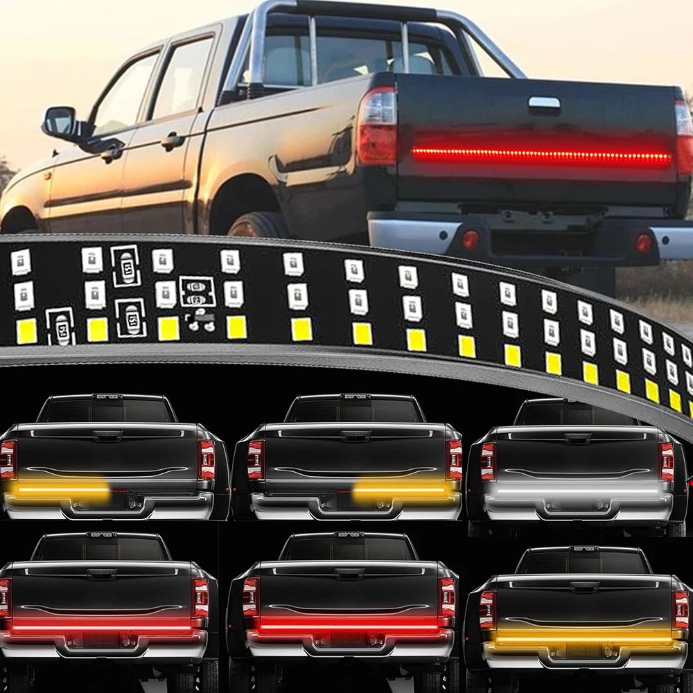 

Triple Row LED Tailgate Light Bar LED Flexible Strip 5 Functions Red Brake White Reverse Yellow Sequential Turn Signal light