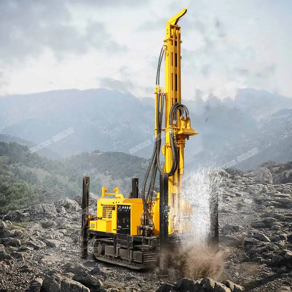 Crawler Pneumatic Drill Rig Machine Hydraulic 600m 500m 400m 300m 200m 100m Borehole Water Wells Pump Engine Core Components