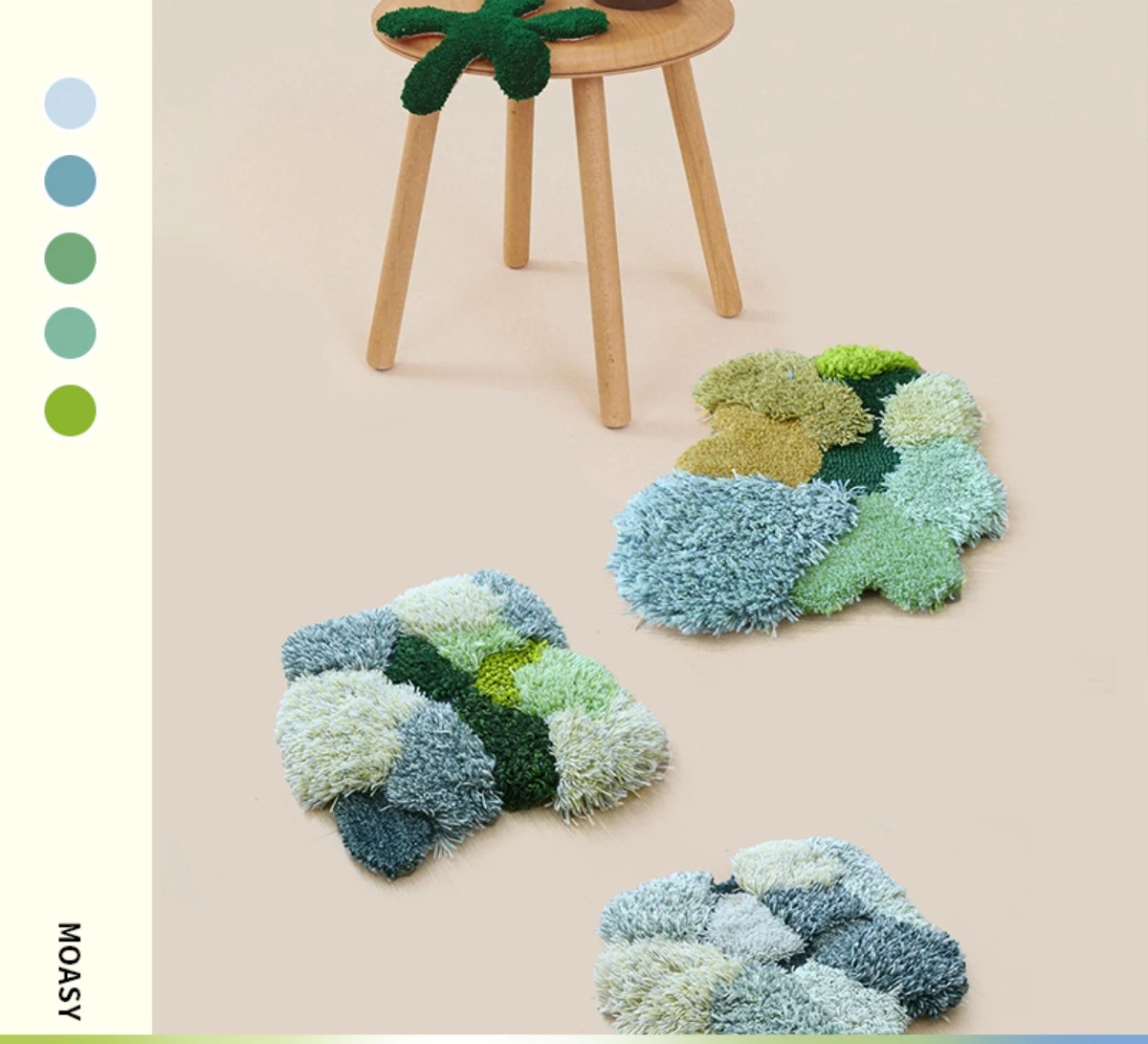 Handmade Wool Carpet Little Forest Handmade 3D Decorative Area Rug Cushion Green Stitching Table Top Door-mat Art Decoration