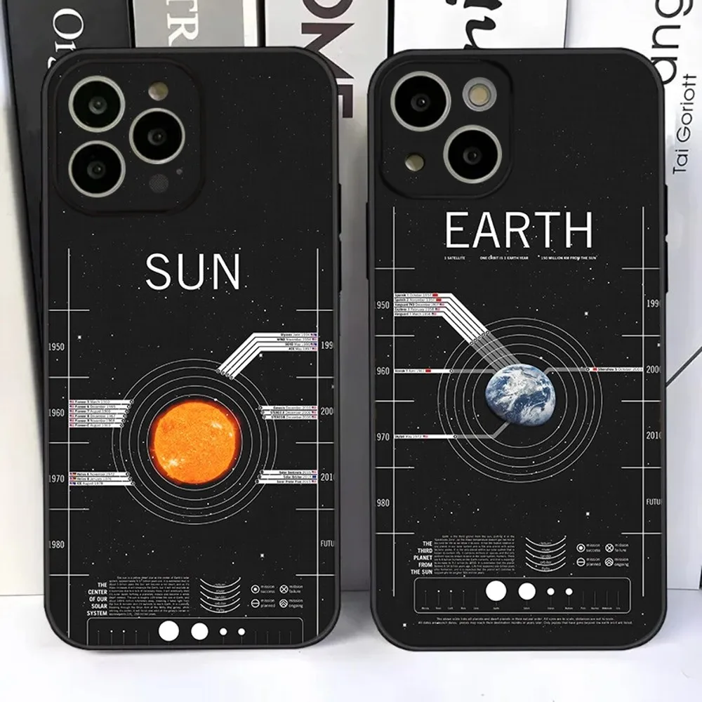 Solar System Planets Earth Sun Moon Phone Case For iPhone 15,14,13,12,11 Plus,Pro,Max,XR,XS,X,7,8 Plus,SE,Mini Silicone Soft