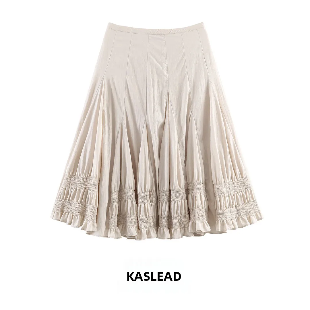 

Модная женская юбка миди KASLEAD: универсальная, расклешенная, с высокой талией, А-силуэт, свободный крой, из полиэфирного волокна