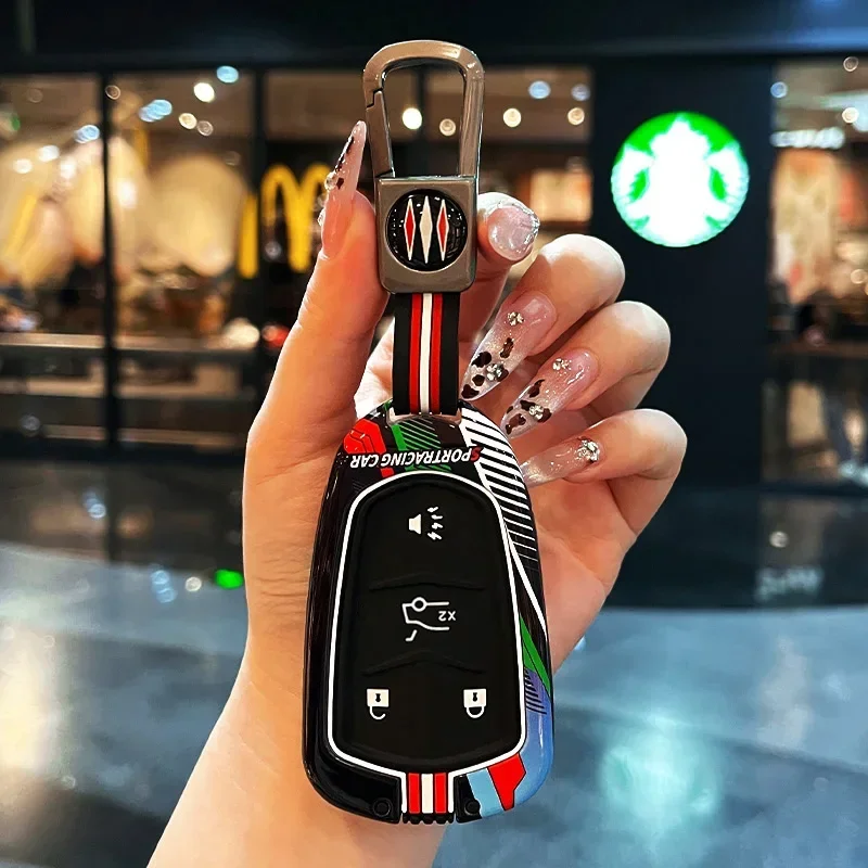 Racing Style Metal Car Key Case Fob Cover for Cadillac Xt5 XTS CTS SRX ATSL XT4 CT6 ATS Escalade ESV DTS ELR STS 2014 - 2018