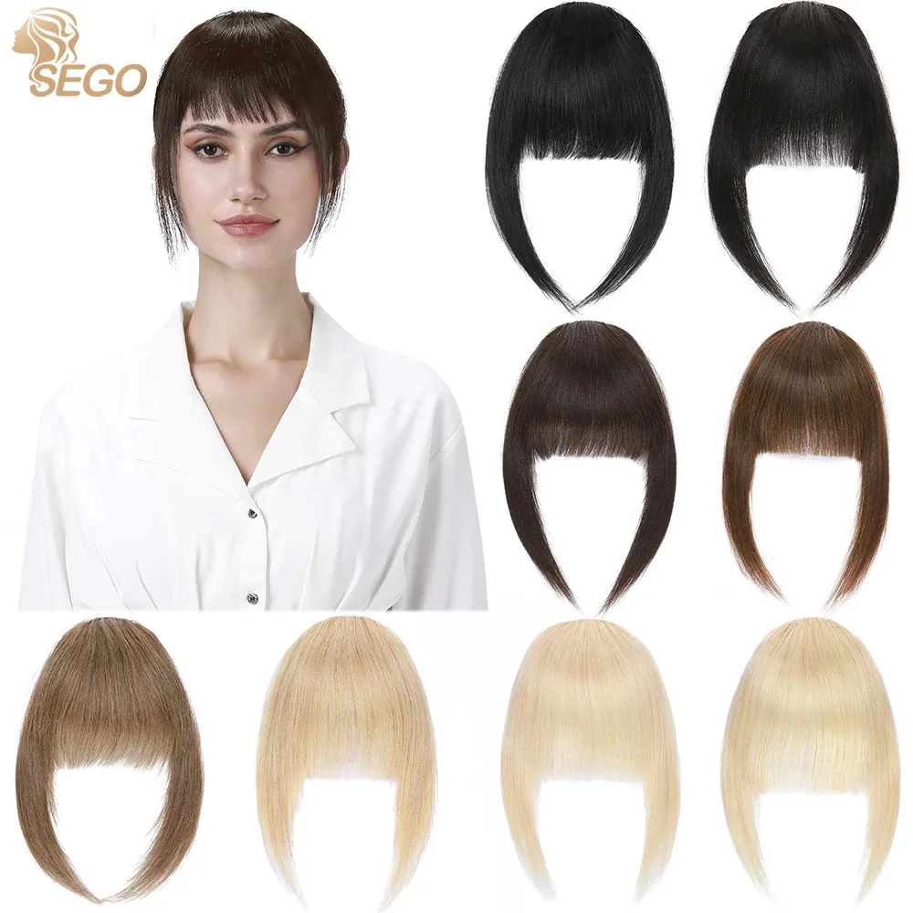 Sego 14g French Neat Bangs With Temples 100% Real Human Hair Fringe Bangs Swept Natural Look Hair Piece