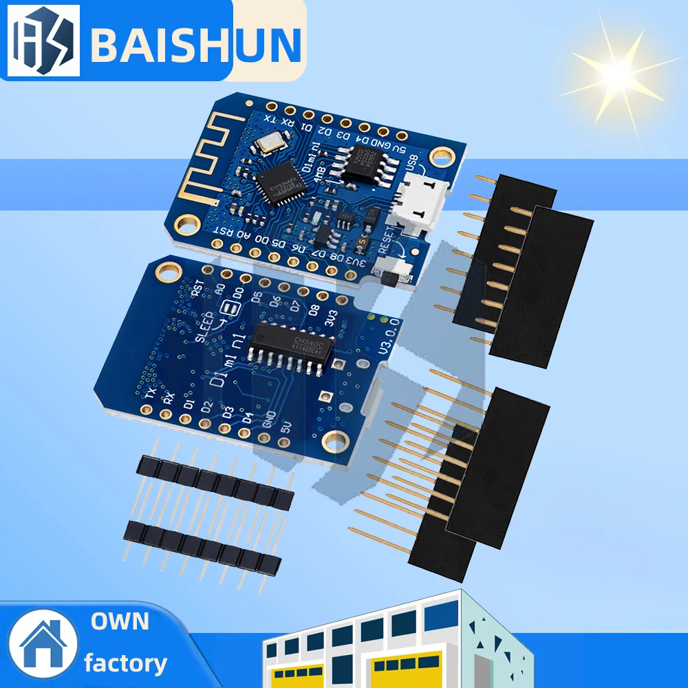 Papan Pengembangan Wemos D1 Mini V3.0.0 ESP8266 – Modul IoT WiFi dengan USB CH340, Flash 4MB UNTUK Arduino