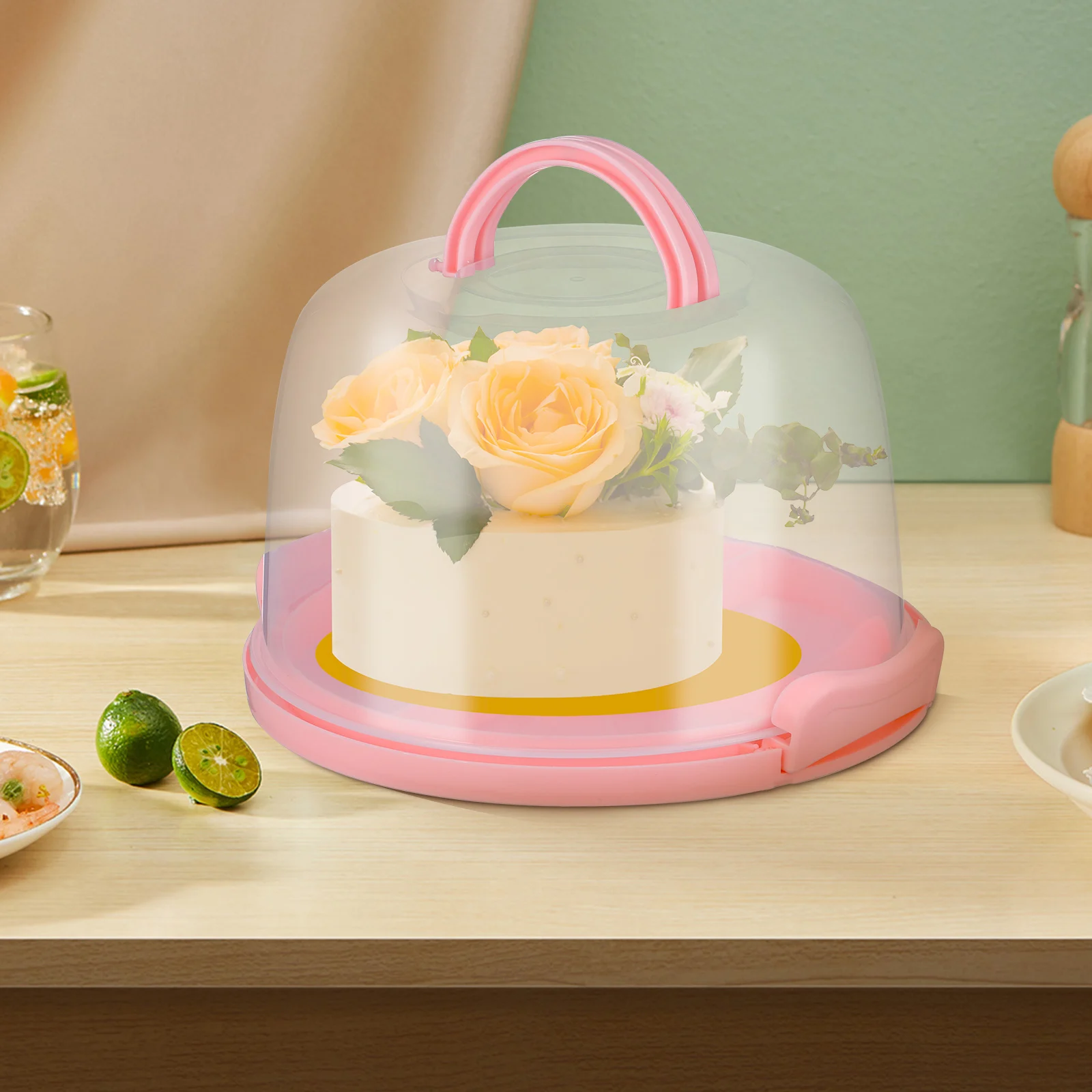 

Portable Cake Box Holder Lid Non Slip Bottom Reusable PP Plastic Container for Parties Picnics Display Protect Food