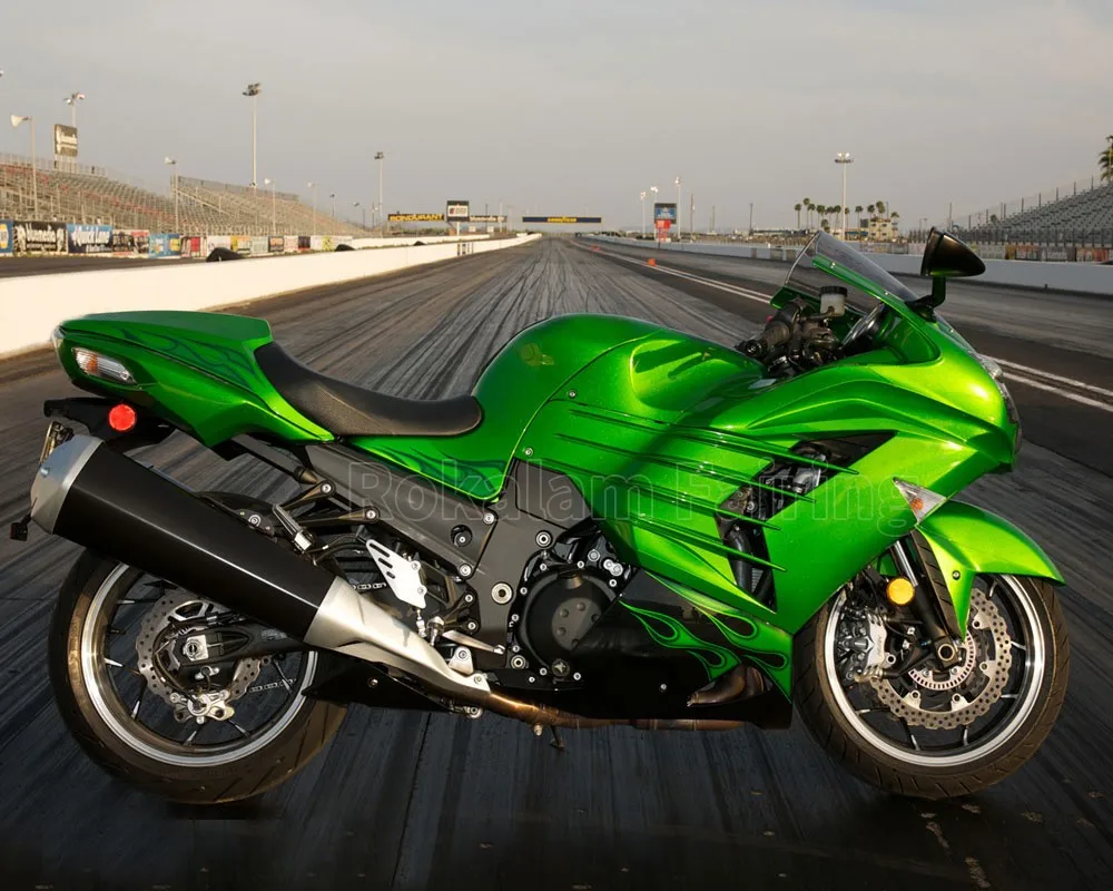 2012-2015 ZZR1400 Fairing For Kawasaki ZX-14R ZX14R ZX 14R ZZ-R1400 12-15 Green Flame Fairing Kit (Injection Molding)