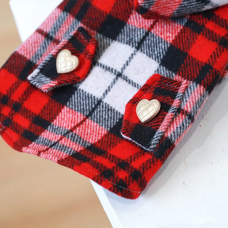 1PC Pet Clothes Dog Cat Autumn and Winter Thickened Warm Red Plaid Hat Coat Windbreaker Suitable for Small and Medium sized Dogs