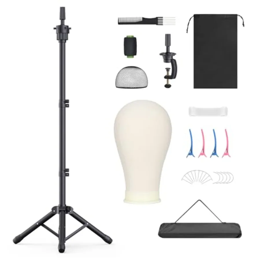 

Wig Stand with Head 50 Inches Height Adjustable Metal Tripod Wig Head Stand for Wigs Display and Styling 22 Inches Mannequin He