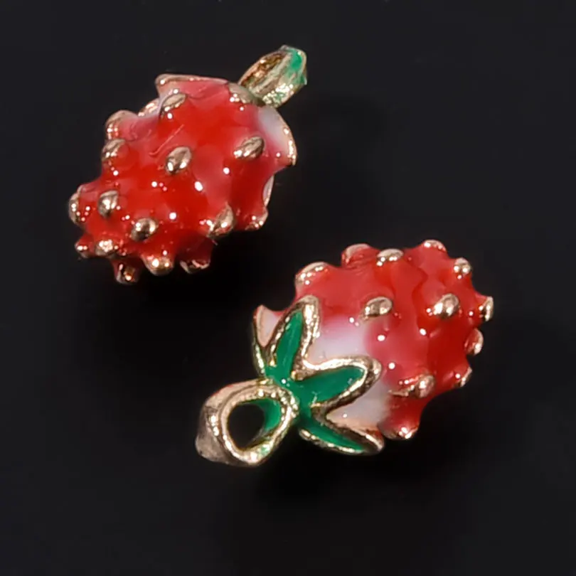9pcs Enamel Metal Charms Chilli Pear Gift Fruit Vegatable Bread Food Beads Pendant For DIY Necklace Keychain Jewelry Accessories