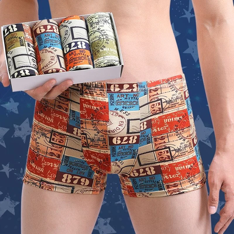 4Pcs/Lot Men Panties Seamless Male Printed Underpants Breathable Man Pack Shorts Boxers Underwear Fashion Mens Boxer Large Size