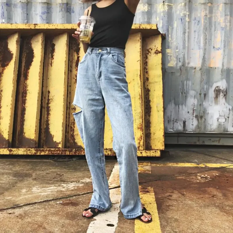 MRMT 2024 Brand Women's Trousers High Waist Straight Tube Jeans Thigh Hole Pants for Female Side Open Fork Loose Trouser