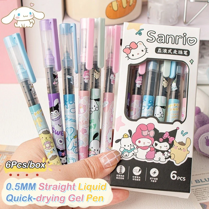 Sanrio Kuromi Needle Type Gel Pen Hello Kitty My Melody Cinnamoroll 0.5mm Black Straight Liquid Ballpoint Pen Writing Stationery