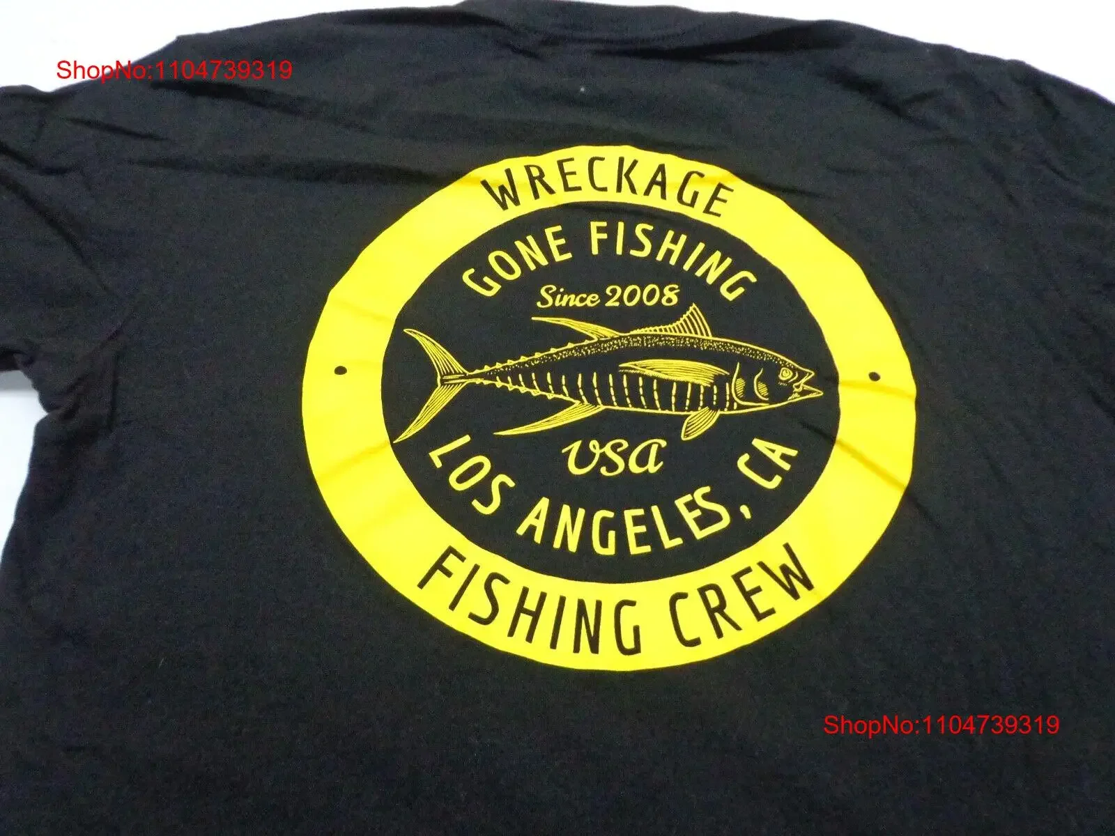 

Wreckage Fishing Crew WKG Los Angeles CA футболка мужская черная размер большая винтажная стираная модная удобная слегка повседневная футболка