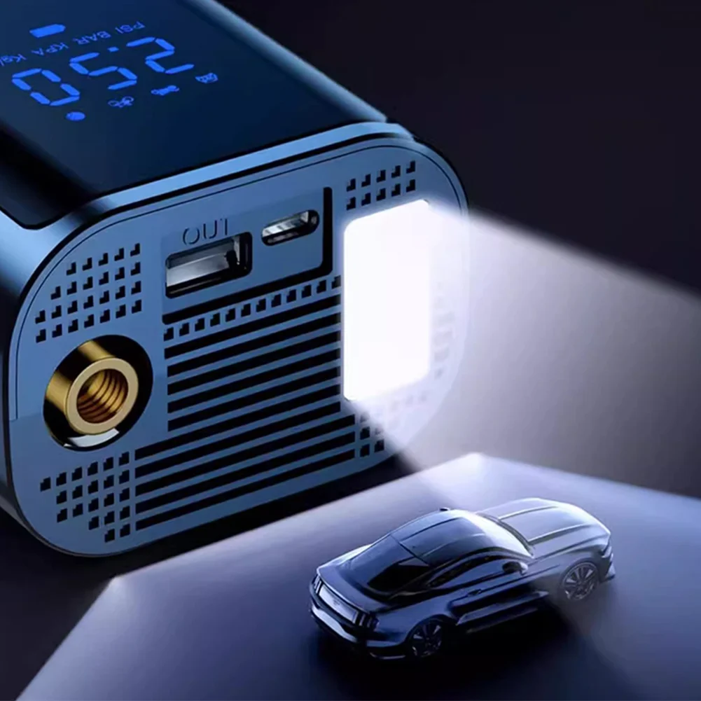 Portable Car Air Pump, 3-in-1 Emergency Flashlight & Power Bank, Fast Inflation Tire Inflator for Motorcycle/Bike/Car