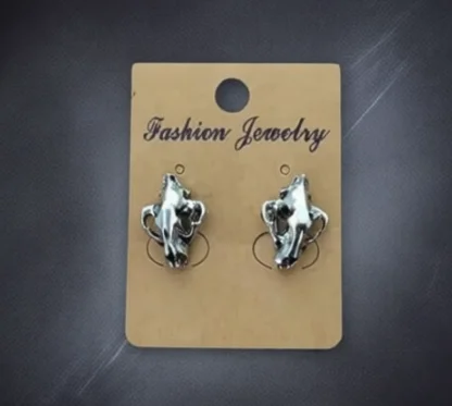 Smilodon Dinosaur Skull Stud Goth Wicca 3D Saber Toothed Tiger La Brea Tar Pits Moveable Earring Occult Halloween Gothic Jewelry