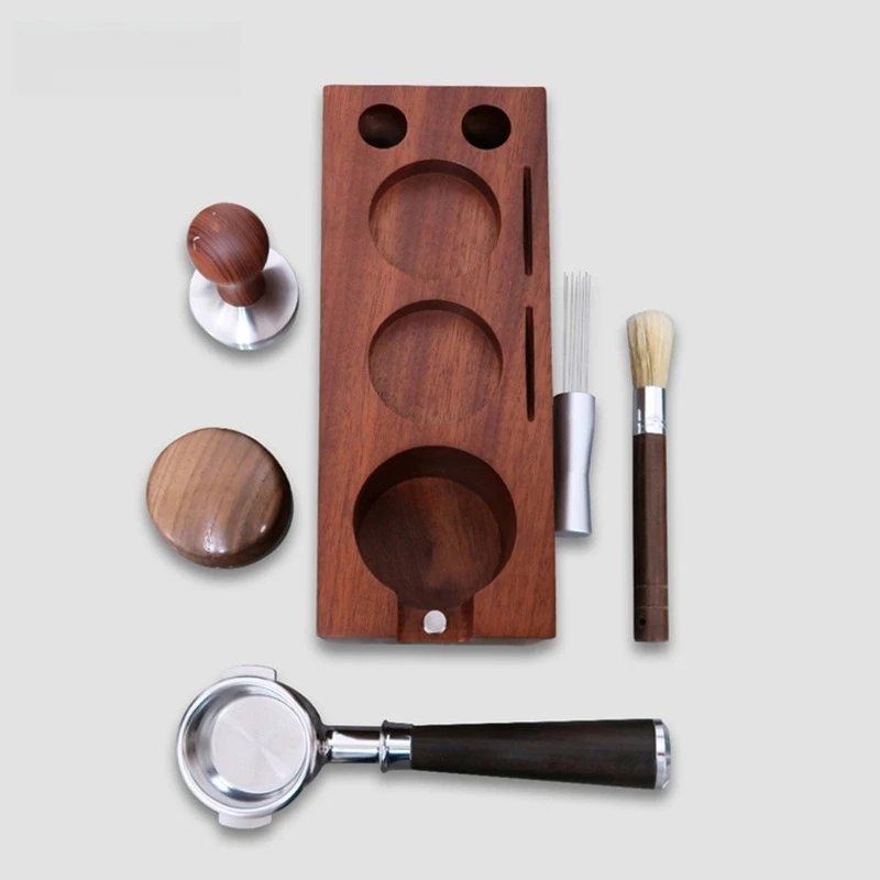 Solid Wood Coffee Tamper Station Portafilter Holder Storage Rack for Coffee Distribution & Tamping Tools