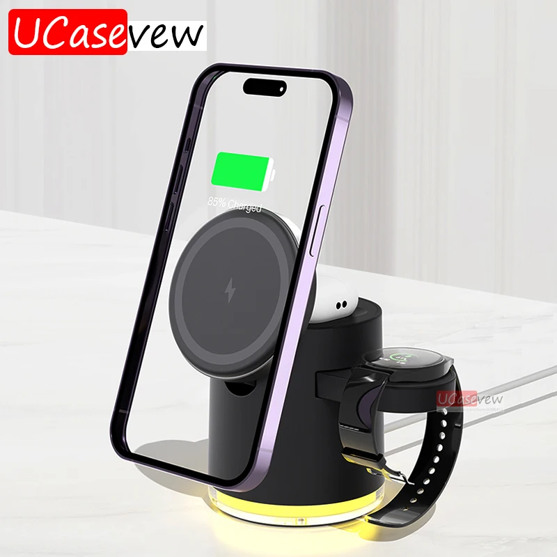 

3 in 1 Magnetic Wireless Charger Stand For iPhone 14 15 Pro Max Samsung Airpods Apple watch 8 7 6 5 Fast Charging Dock Station