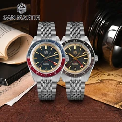 San Martin SN0116 V6 GMT Watch NH34 Automatic Mechanical Sapphire Crystal 10Bar Waterproof Aluminum Bezel Retro Wristwatch Reloj