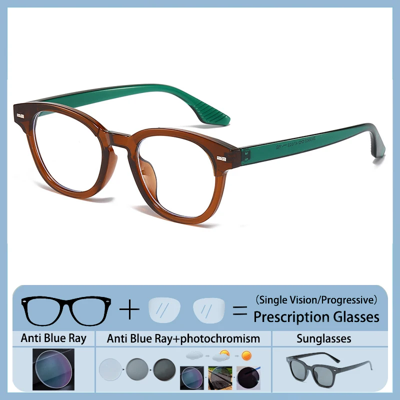 

New Men Rivet Elliptical Frame Prescription Hyperopic Glasses Men Optical Prescription Anti Blue Light Women Short Sight Eyewear