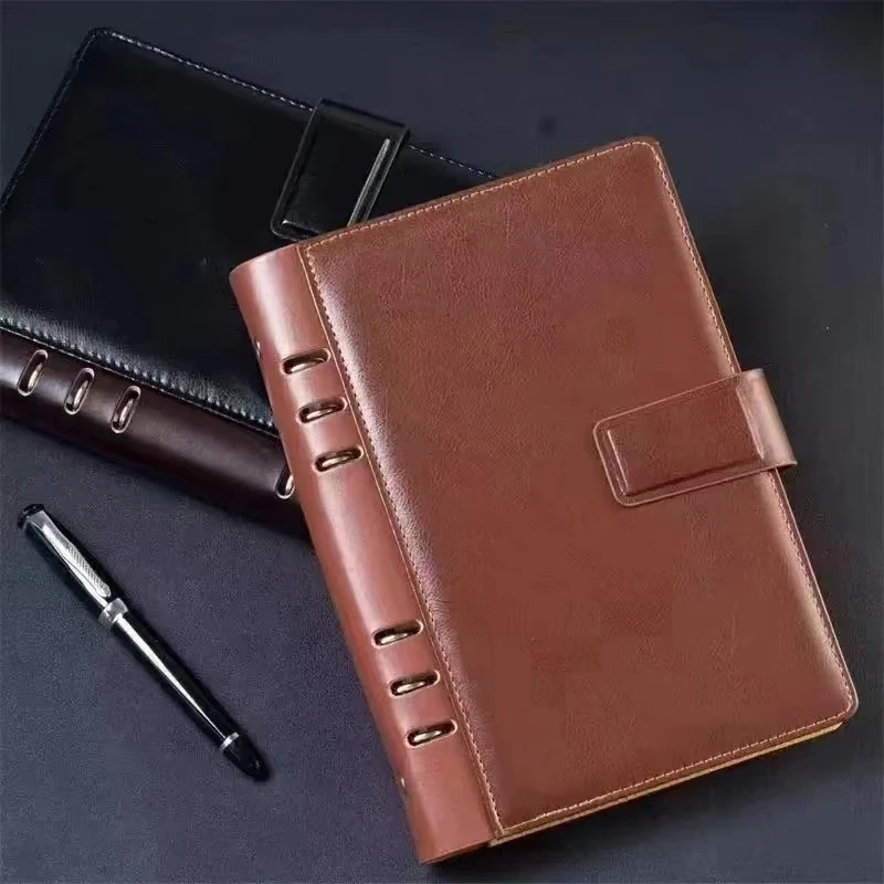 A6 A5 B5 Brown PU Leather Ring Binder Organizer Personal Planner Notebook,Black Luxury Reusable Agenda Note Book