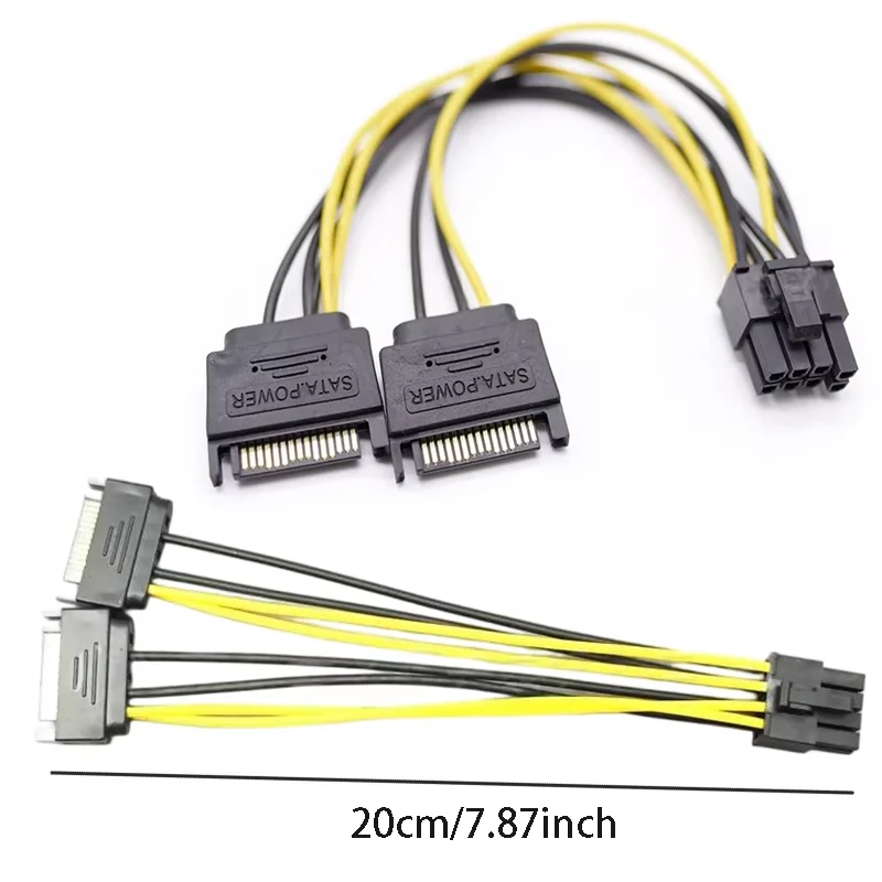 สายแปลง Dual SATA 15 พิน เป็น 8 พิน สำหรับการ์ดจอ GPU สายไฟ 6+2 พิน ตัวแยกสายไฟ 1 เป็น 2 สำหรับเคสคอมพิวเตอร์ ต่อขยายสายไฟ