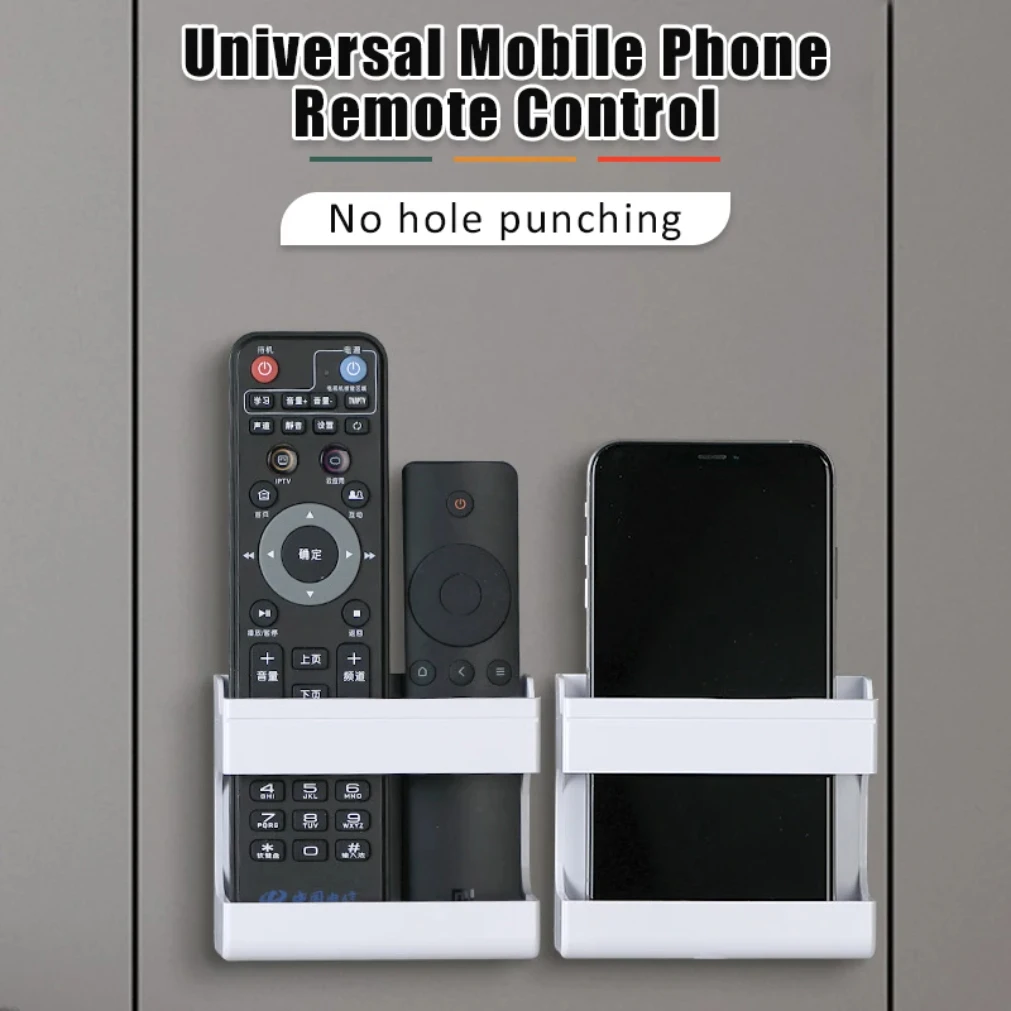 

Remote Control Holder Adhesive Punch-free Socket Holder Without Drilling Mobile Phone Charging Living Room Organizer Storage Box