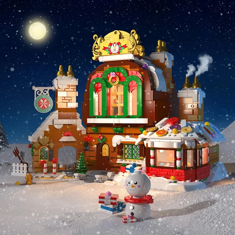 Merry Christmas 1481Pcs Gingerbread House Street View Model Building Blocks Snowman DIY Mini Bricks Toy Children Adult Xmas Gift