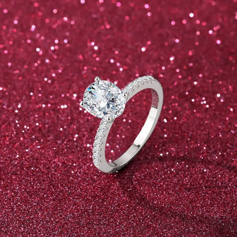 Daily Luxurious Dove Egg Single Row Side Stone Ring 2 Carat For Women, Moissanite PT950 Platinum Brilliant All match Ring